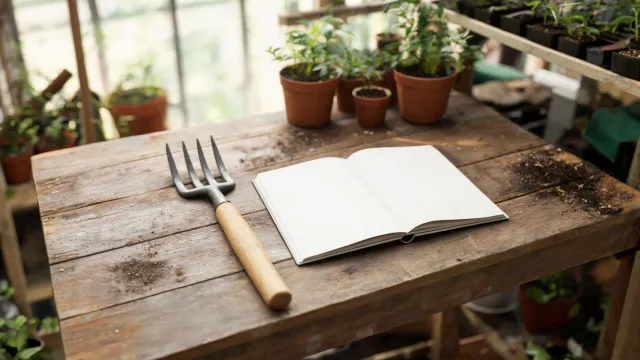 Garden fork procurement notebook and hand tools