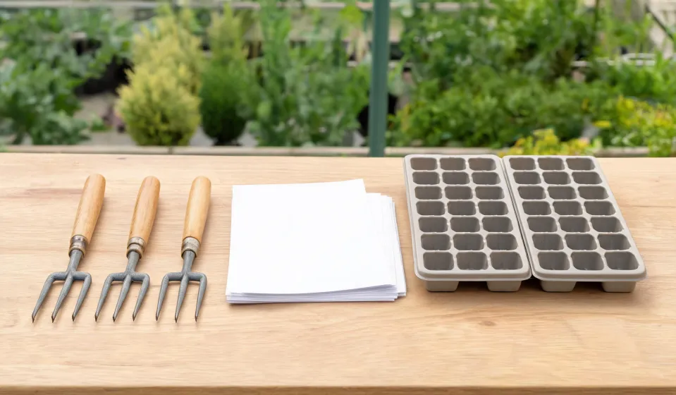 Forks arranged beside a prepared planting brief